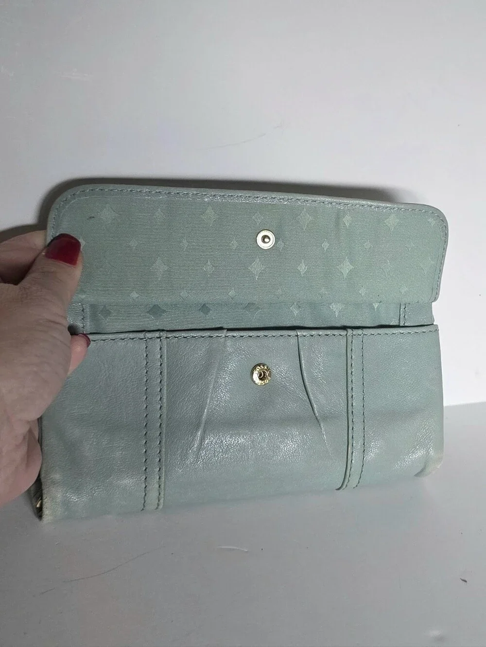 Fossil Moss Green Leather Zip & Flap Wallet Genuine Leather